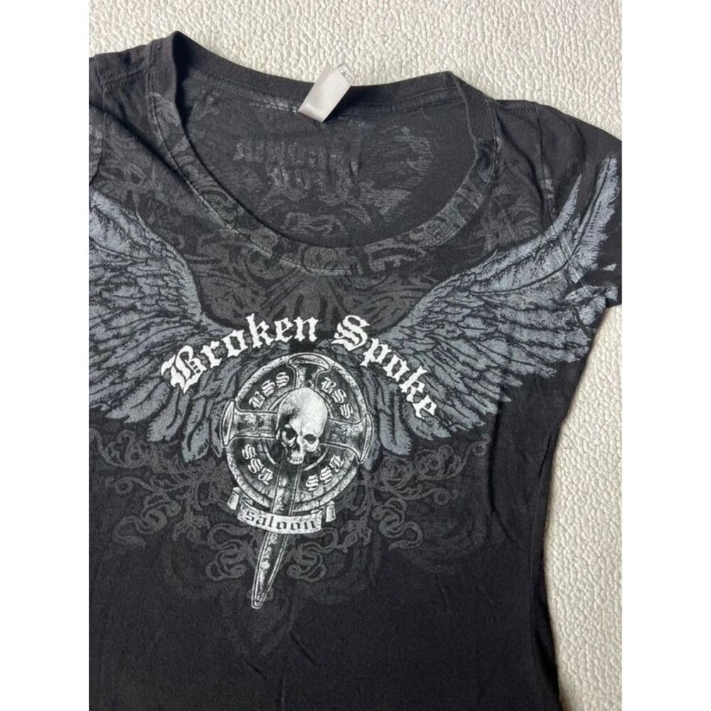 Vintage 2000s Broken Spoke Laconia Skull Black Tshirt Cotton Women Medium